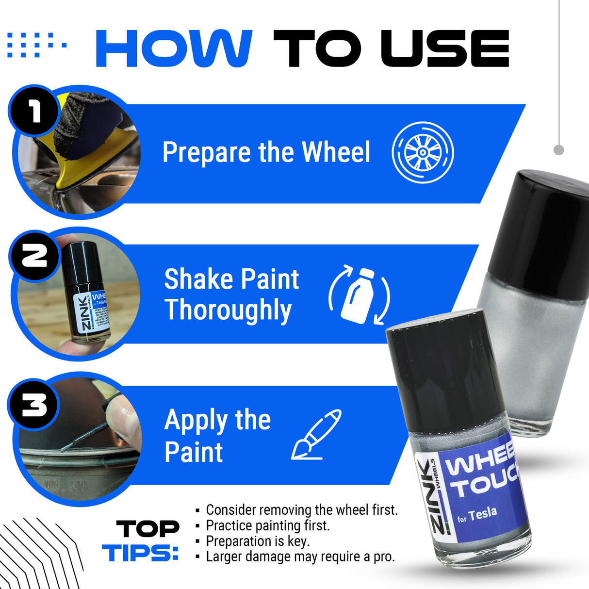 Tesla Wheel Touch-Up Paint for Model 3 19-inch Silver Stiletto Sport Rims - Color-matched Paint for DIY Curb Rash Repair