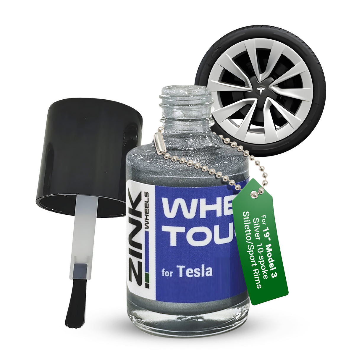 Tesla Wheel Touch-Up Paint for Model 3 19-inch Silver Stiletto Sport Rims - Color-matched Paint for DIY Curb Rash Repair