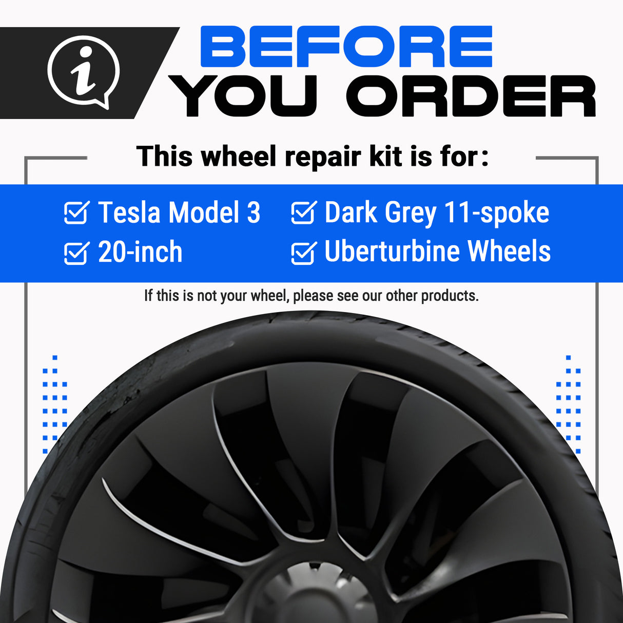 Tesla Wheel Curb Rash Repair Kit for Model 3 20-inch Charcoal Grey Uberturbine Performance Rims with Color-matched Touch-Up Paint