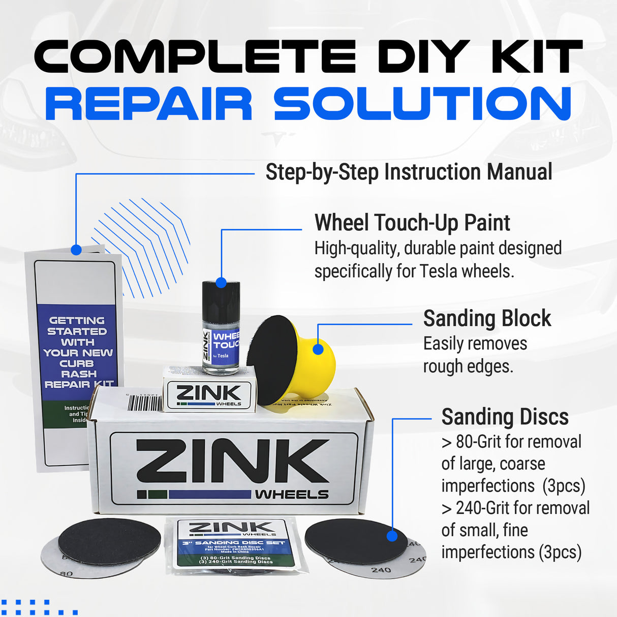 Tesla Wheel Curb Rash Repair Kit for Model Y 19-inch Silver Gemini Rims with Color-matched Touch-Up Paint