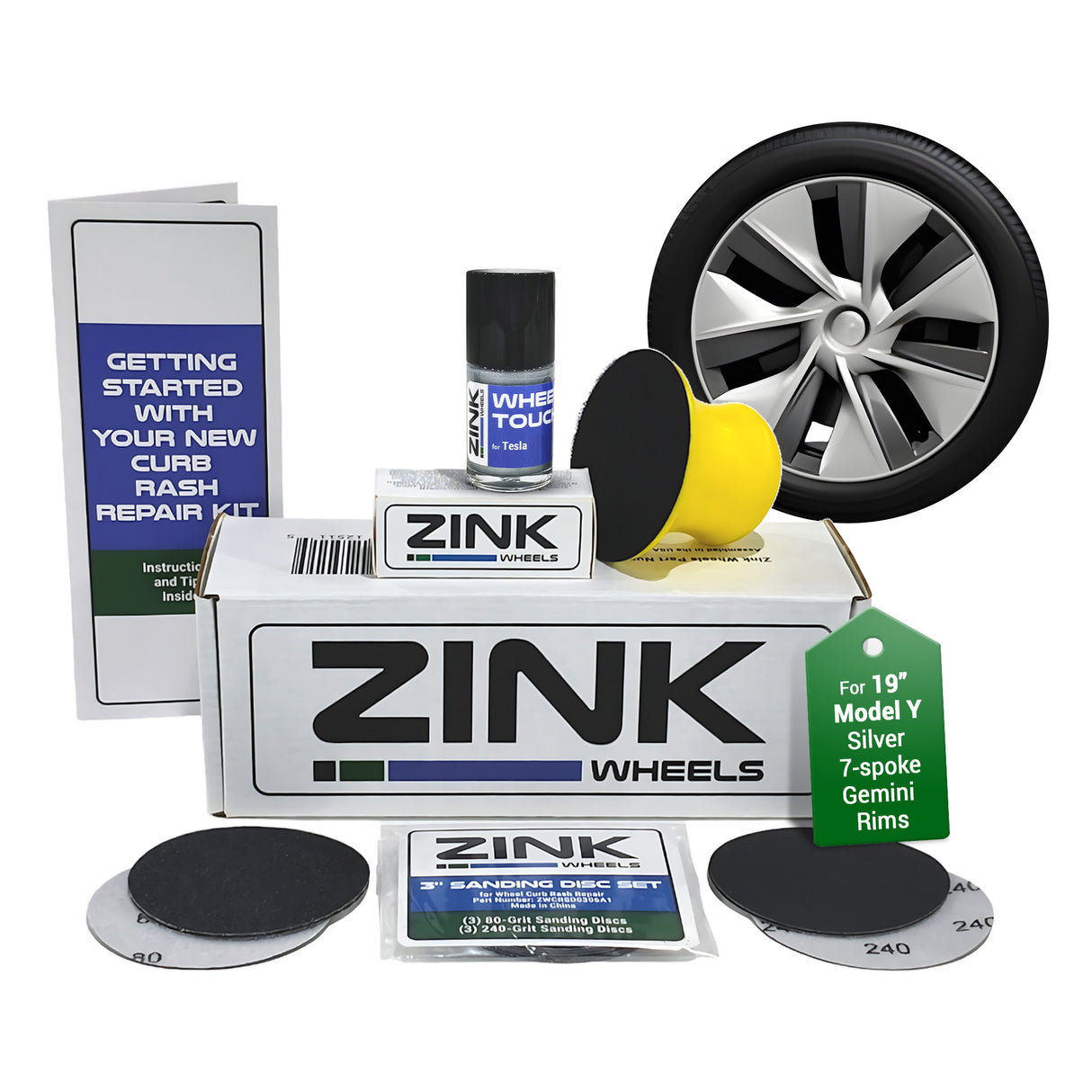 Tesla Wheel Curb Rash Repair Kit for Model Y 19-inch Silver Gemini Rims with Color-matched Touch-Up Paint