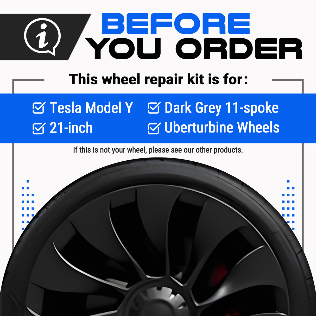 Tesla Wheel Curb Rash Repair Kit for Model Y 21-inch Charcoal Grey Uberturbine Performance Rims with Color-matched Touch-Up Paint