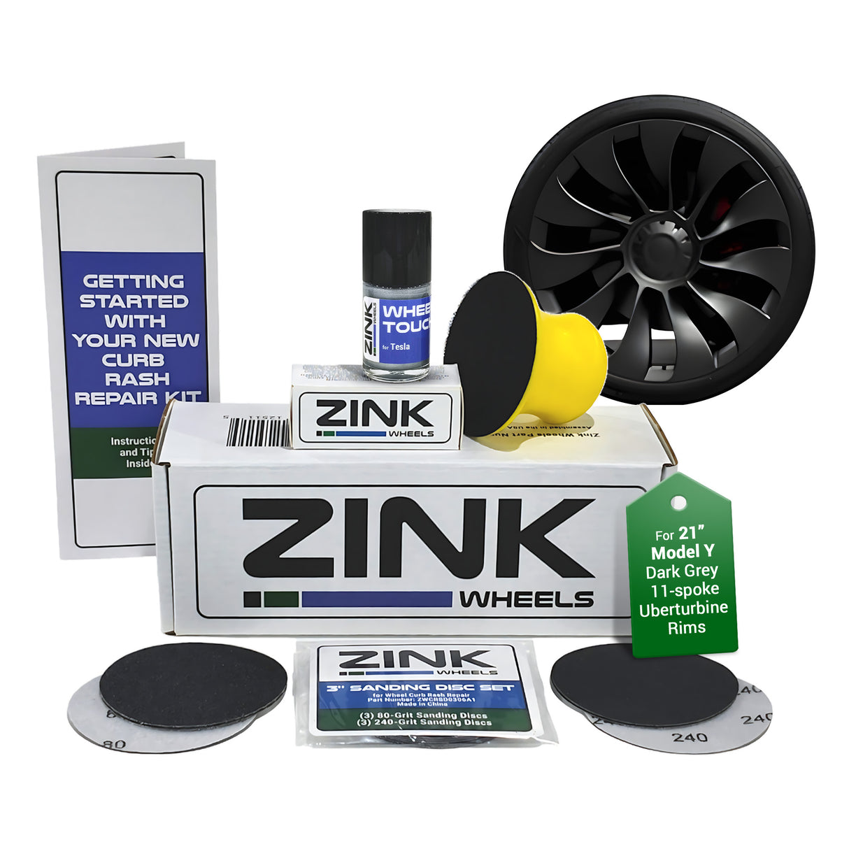 Tesla Wheel Curb Rash Repair Kit for Model Y 21-inch Charcoal Grey Uberturbine Performance Rims with Color-matched Touch-Up Paint