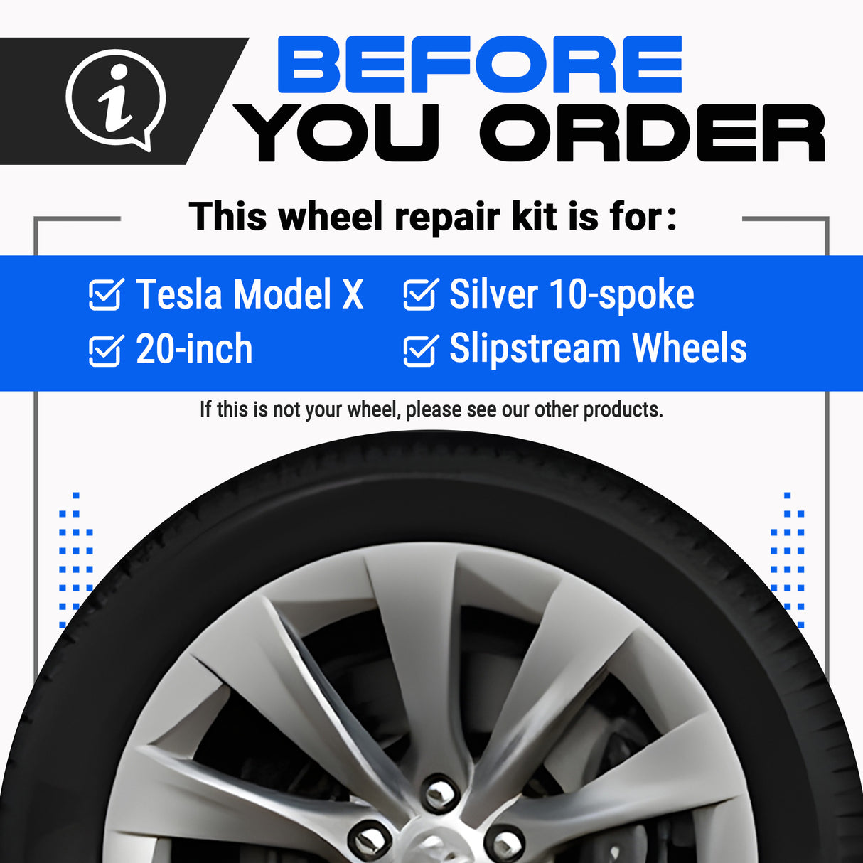 Tesla Wheel Curb Rash Repair Kit for Model X 20-inch Silver Slipstream Rims with Color-matched Touch-Up Paint