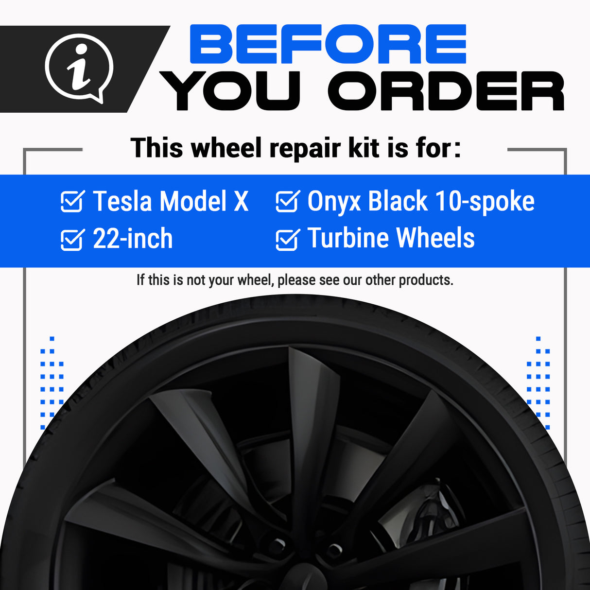 Tesla Wheel Curb Rash Repair Kit for Model X 22-inch Onyx Black Turbine Rims with Color-matched Touch-Up Paint
