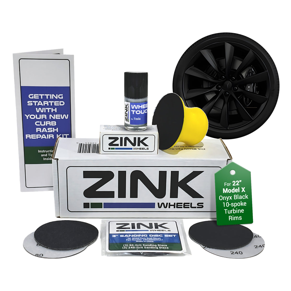 Tesla Wheel Curb Rash Repair Kit for Model X 22-inch Onyx Black Turbine Rims with Color-matched Touch-Up Paint