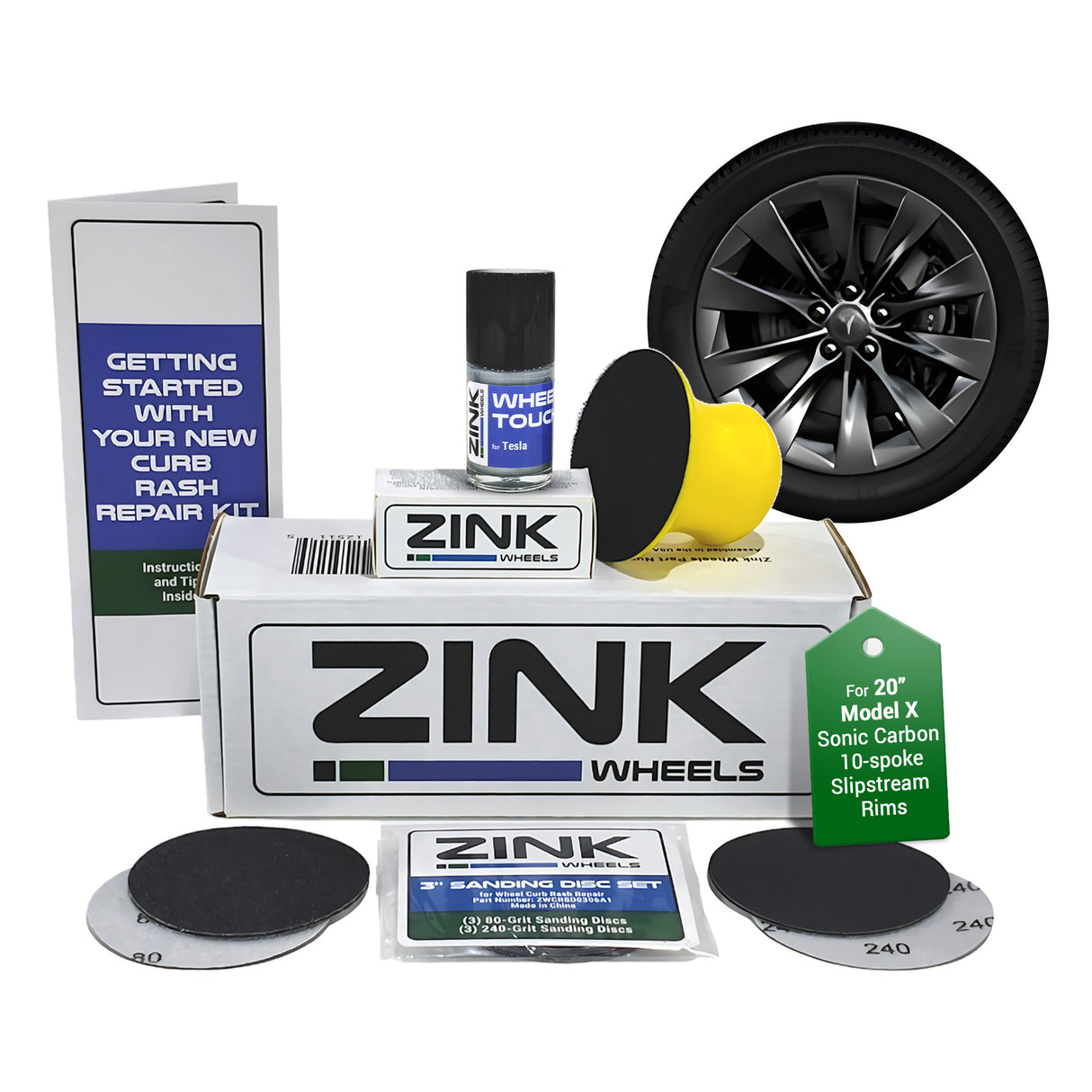 Tesla Wheel Curb Rash Repair Kit for Model X 20-inch Sonic Carbon Slipstream Rims with Color-matched Touch-Up Paint