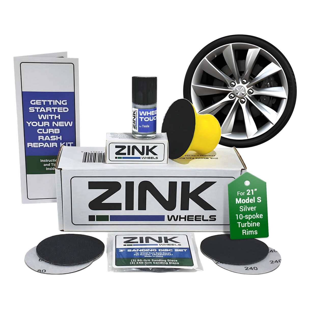 Tesla Wheel Curb Rash Repair Kit for Model S 21-inch Silver Turbine Rims with Color-matched Touch-Up Paint
