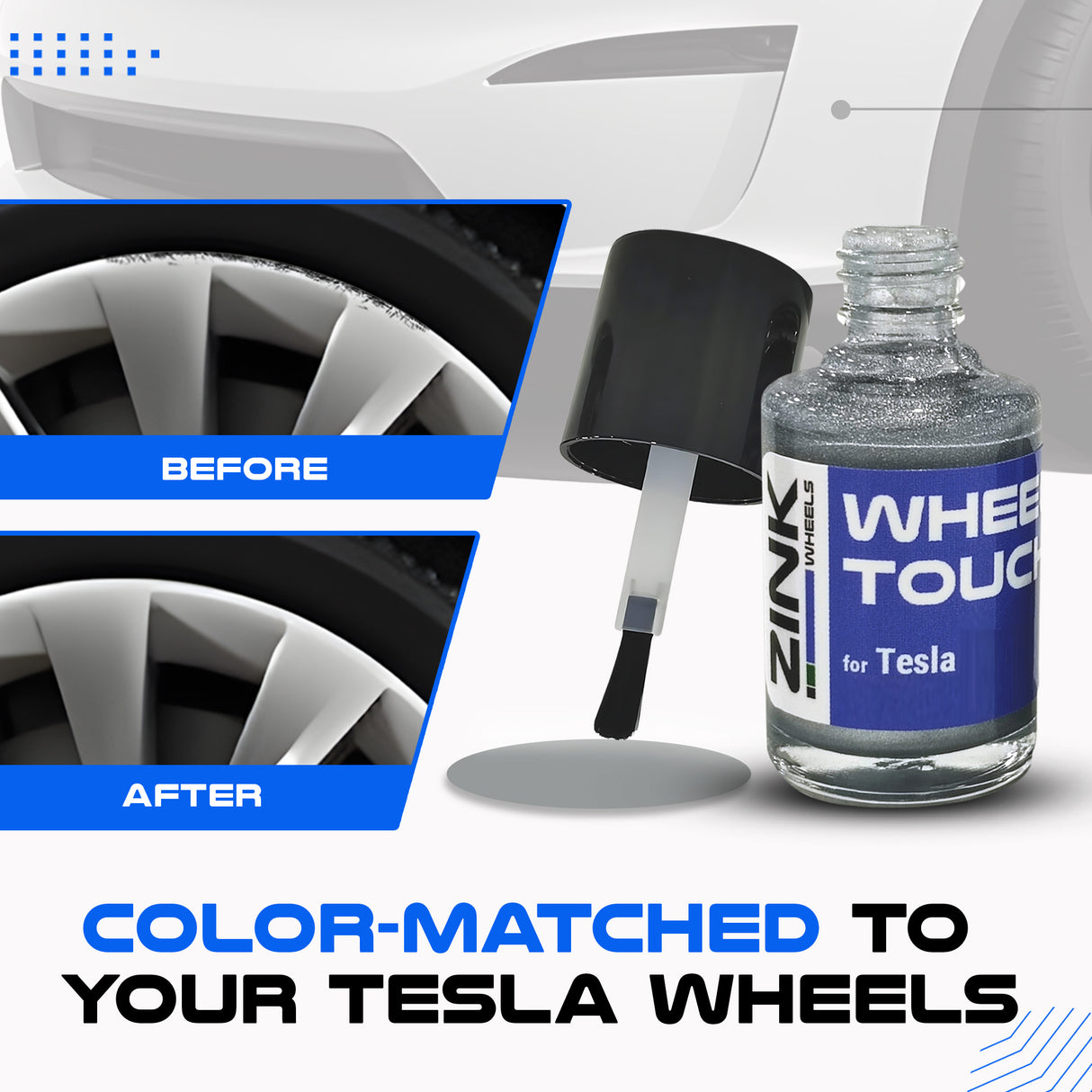 Tesla Wheel Touch-Up Paint for Model S 19-inch Silver Slipstream Rims - Color-matched Paint for DIY Curb Rash Repair