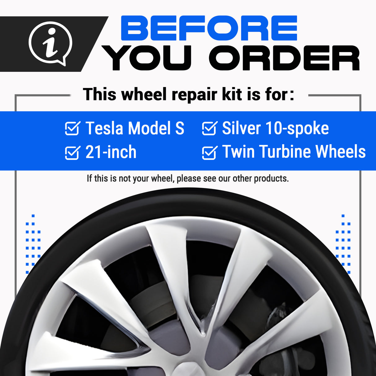Tesla Wheel Curb Rash Repair Kit for Model S 21-inch Silver Twin Turbine Rims with Color-matched Touch-Up Paint
