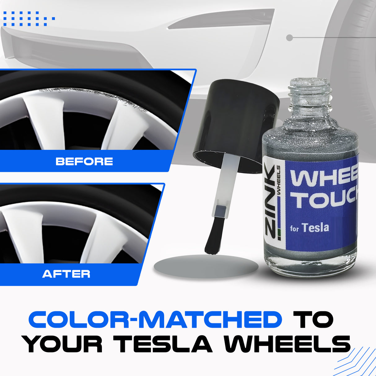 Tesla Wheel Curb Rash Repair Kit for Model S 21-inch Silver Twin Turbine Rims with Color-matched Touch-Up Paint