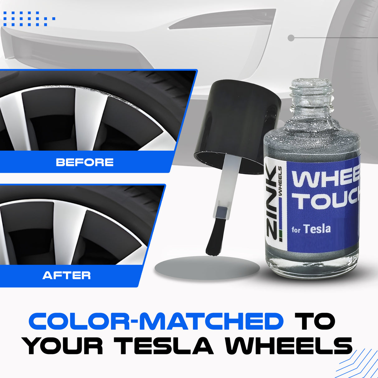 Tesla Wheel Touch-Up Paint for Model 3 19-inch Silver Nova Rims - Color-matched Paint for DIY Curb Rash Repair