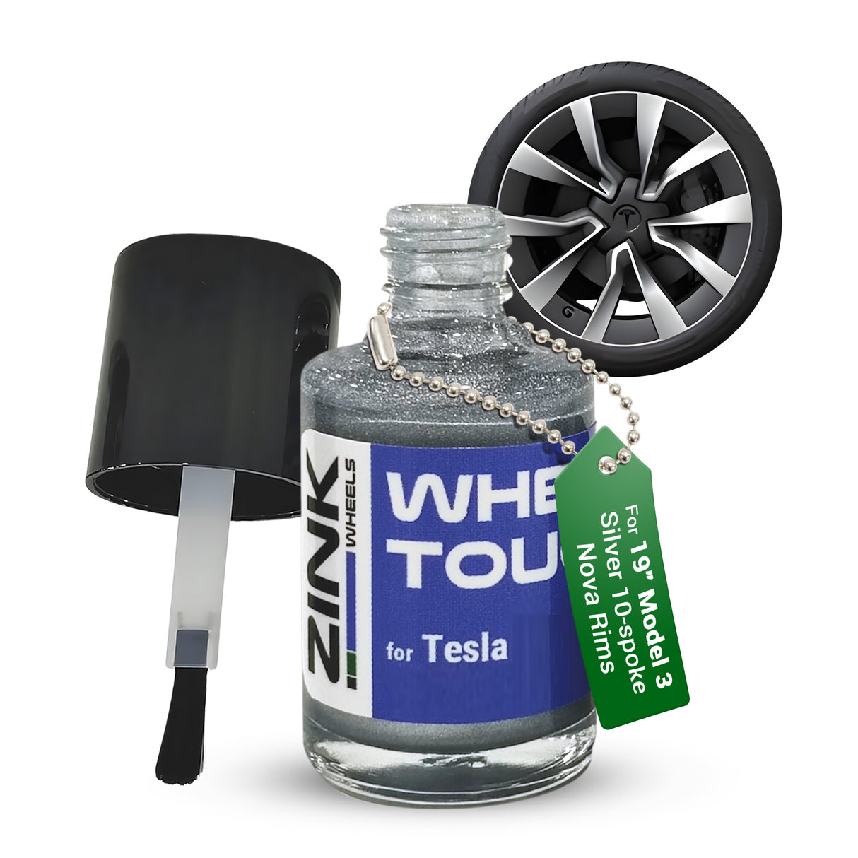 Tesla Wheel Touch-Up Paint for Model 3 19-inch Silver Nova Rims - Color-matched Paint for DIY Curb Rash Repair