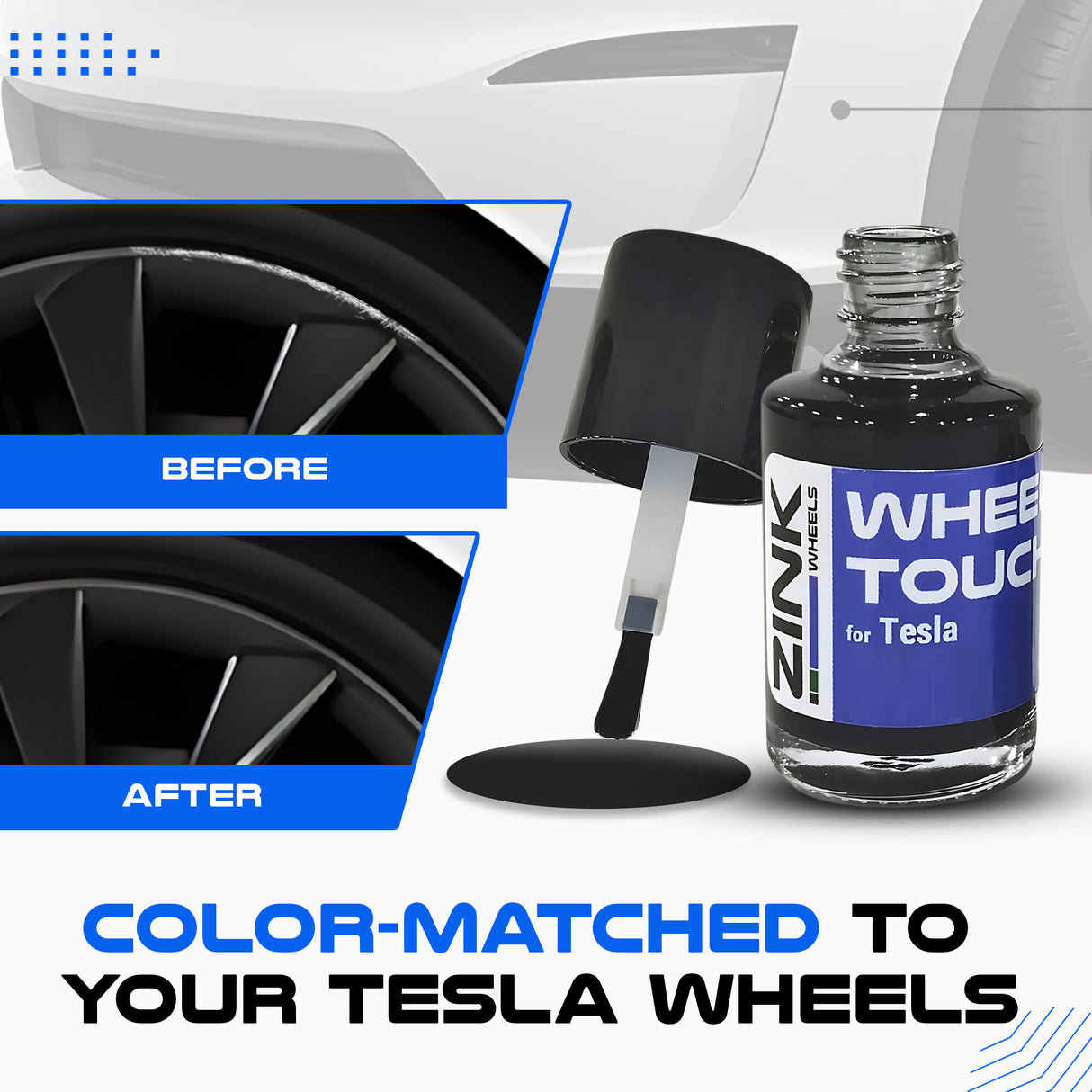 Tesla Wheel Curb Rash Repair Kit for Model S 21-inch Sonic Carbon Twin Turbine Rims with Color-matched Touch-Up Paint