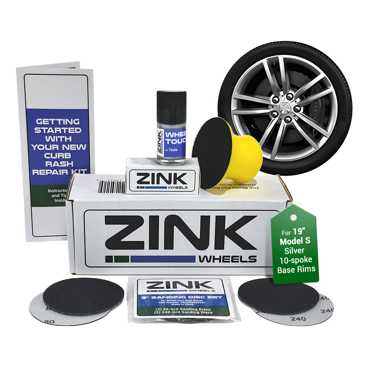 Tesla Wheel Curb Rash Repair Kit for Model S 19-inch Silver Base Rims with Color-matched Touch-Up Paint