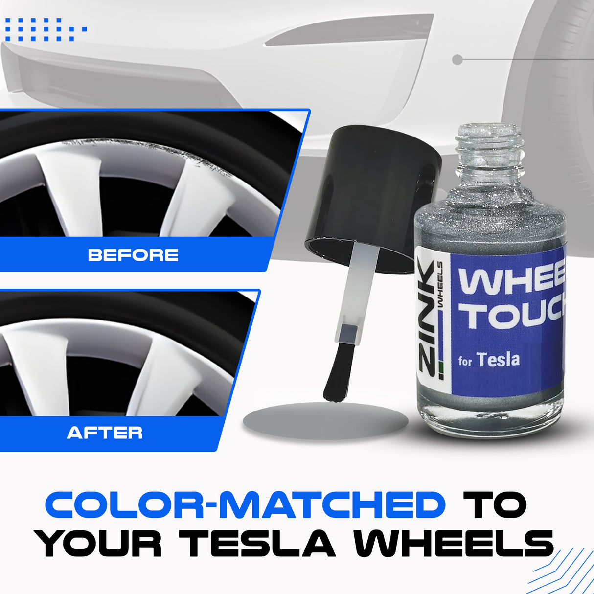 Tesla Wheel Touch-Up Paint for Model S 21-inch Silver Twin Turbine Rims - Color-matched Paint for DIY Curb Rash Repair