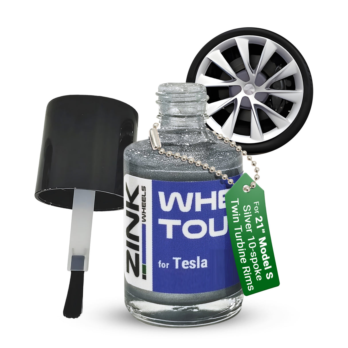 Tesla Wheel Touch-Up Paint for Model S 21-inch Silver Twin Turbine Rims - Color-matched Paint for DIY Curb Rash Repair