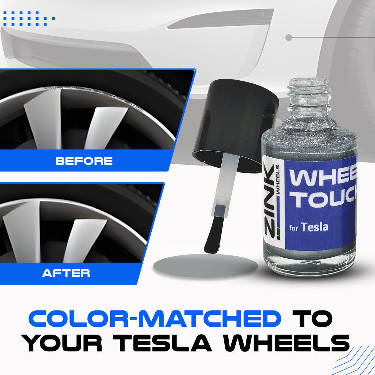 Tesla Wheel Touch-Up Paint for Model S 19-inch Silver Cyclone Rims - Color-matched Paint for DIY Curb Rash Repair