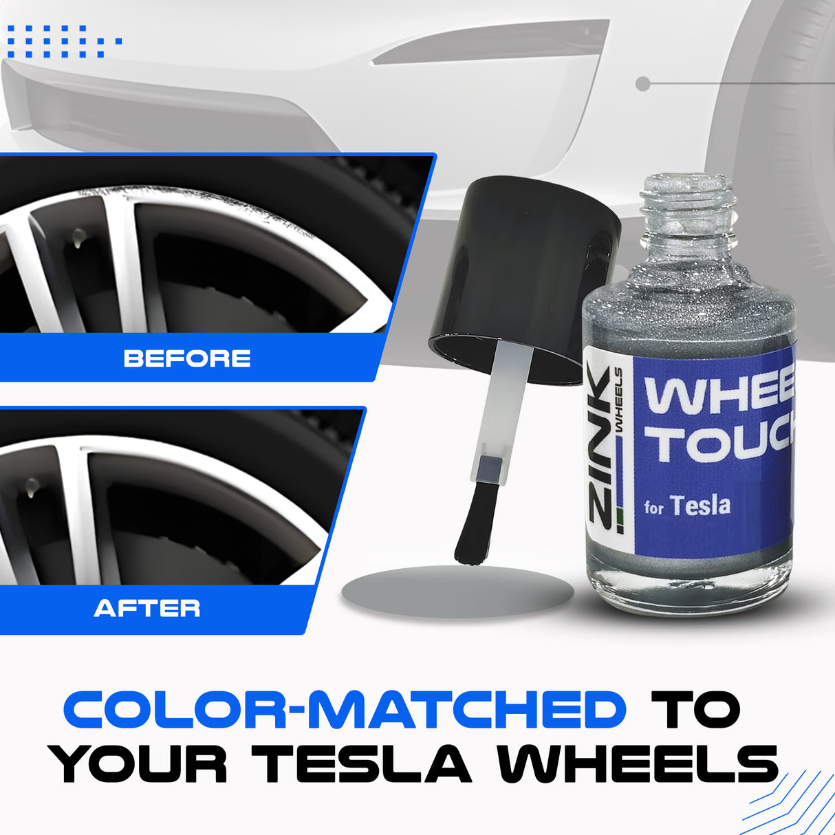 Tesla Wheel Touch-Up Paint for Model S 19-inch Silver Base Rims - Color-matched Paint for DIY Curb Rash Repair
