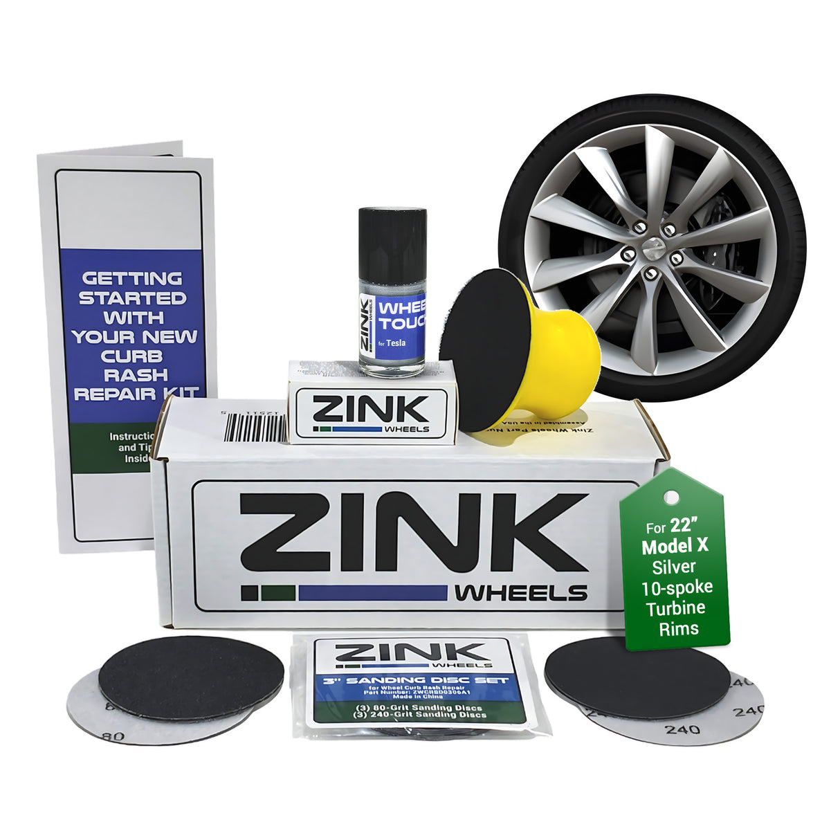 Tesla Wheel Curb Rash Repair Kit for Model X 22-inch Silver Turbine Rims with Color-matched Touch-Up Paint