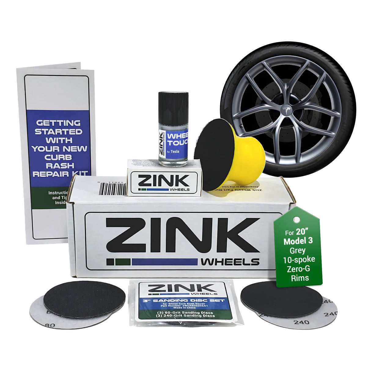 Tesla Wheel Curb Rash Repair Kit for Model 3 20-inch Grey Zero-G Rims with Color-matched Touch-Up Paint