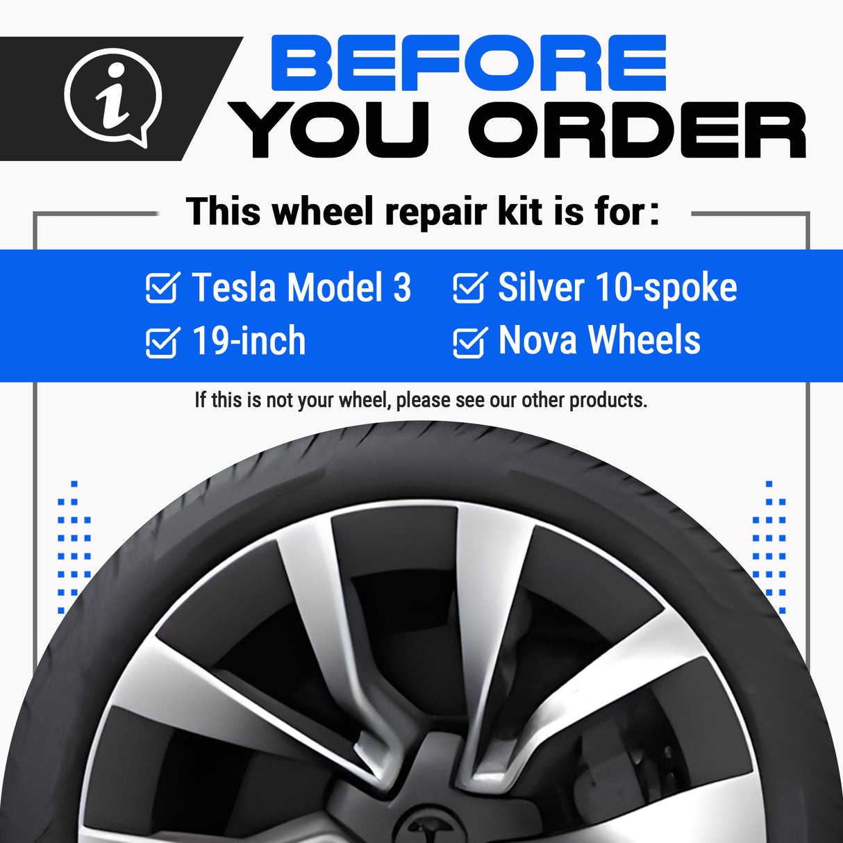 Tesla Wheel Curb Rash Repair Kit for Model 3 19-inch Silver Nova Rims with Color-matched Touch-Up Paint