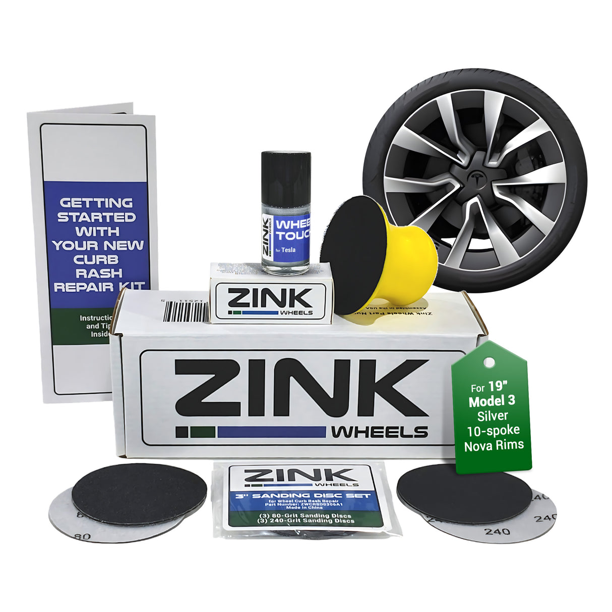 Tesla Wheel Curb Rash Repair Kit for Model 3 19-inch Silver Nova Rims with Color-matched Touch-Up Paint