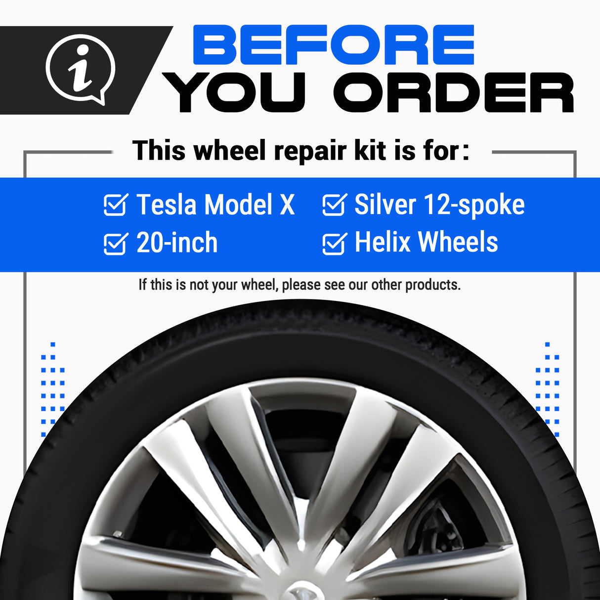 Tesla Wheel Curb Rash Repair Kit for Model X 20-inch Silver Helix Rims with Color-matched Touch-Up Paint