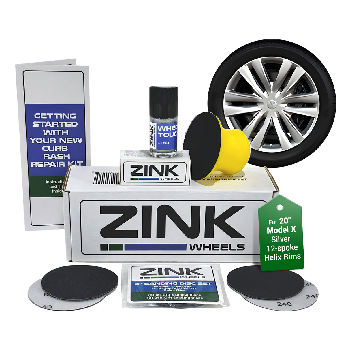 Tesla Wheel Curb Rash Repair Kit for Model X 20-inch Silver Helix Rims with Color-matched Touch-Up Paint