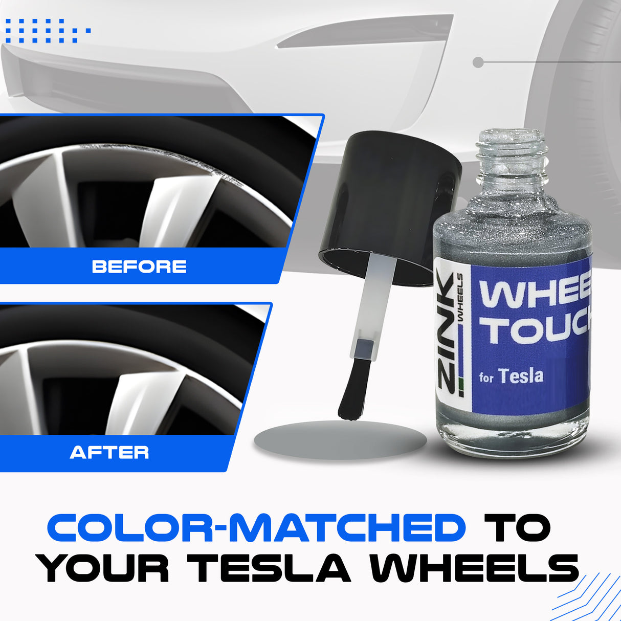 Tesla Wheel Touch-Up Paint for Model S 21-inch Silver Turbine Rims - Color-matched Paint for DIY Curb Rash Repair