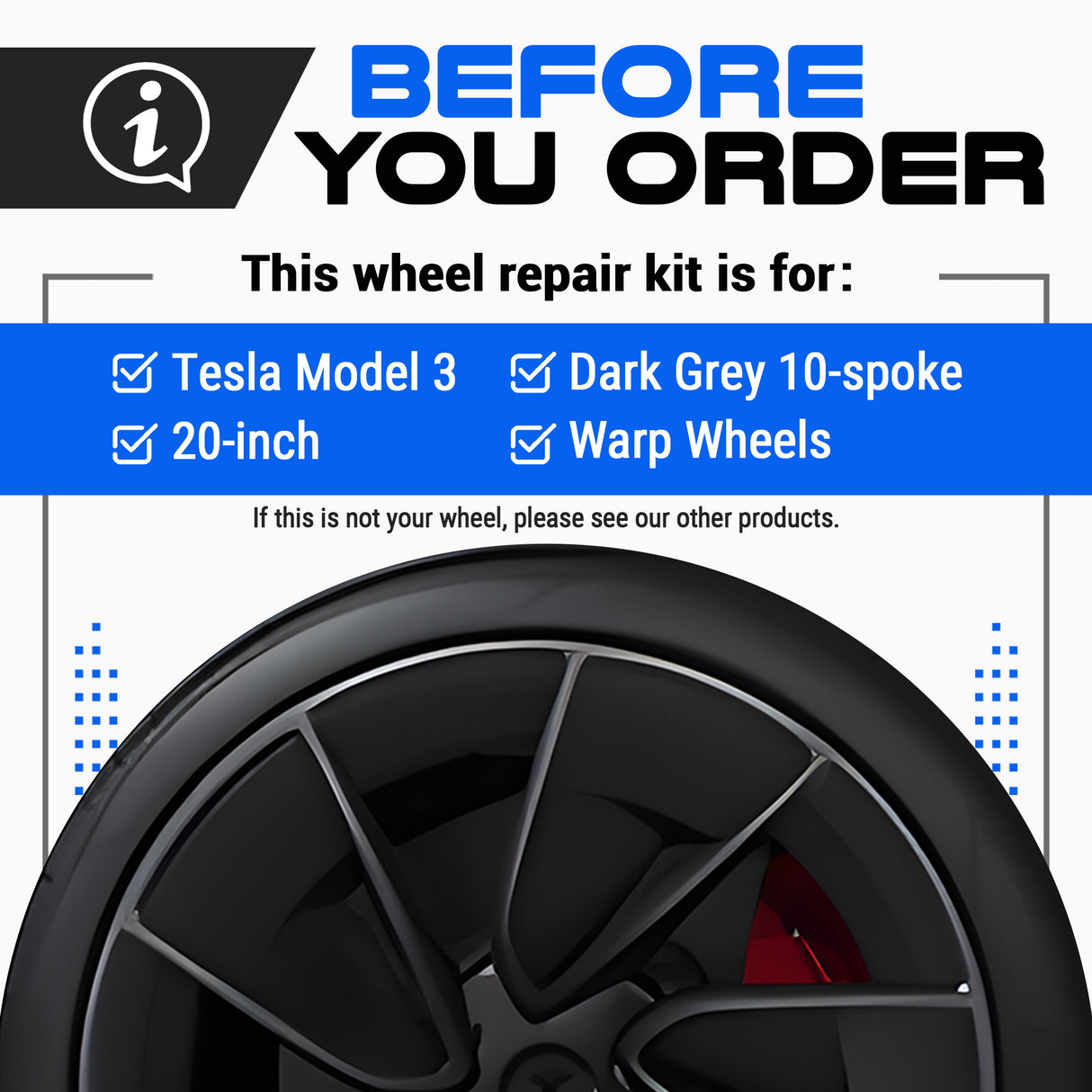 Tesla Wheel Curb Rash Repair Kit for Model 3 20-inch Dark Grey Warp Performance Rims with Color-matched Touch-Up Paint