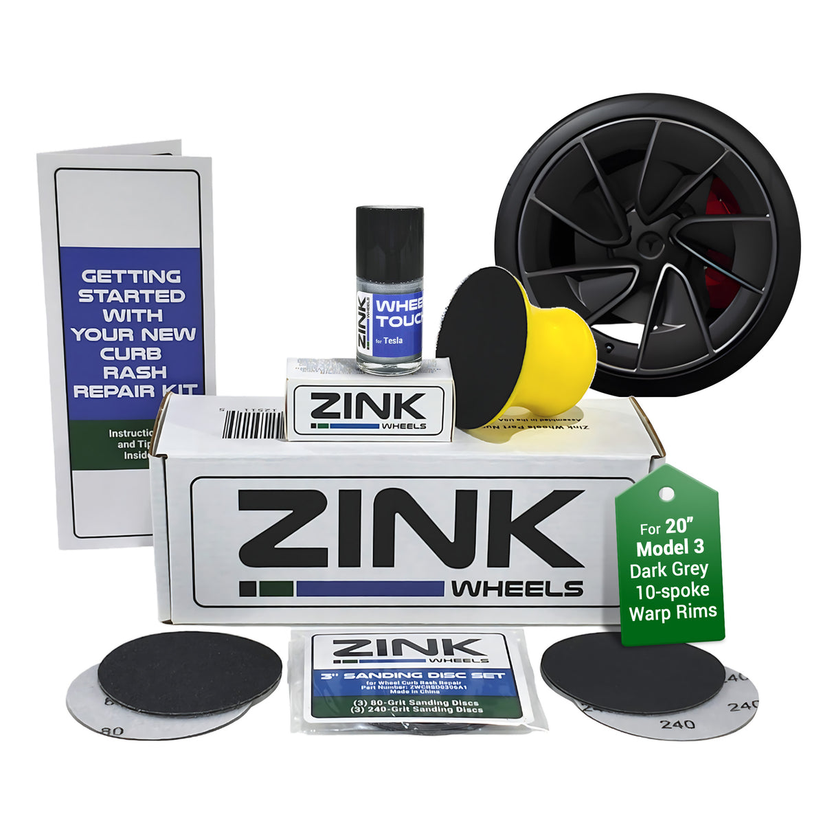 Tesla Wheel Curb Rash Repair Kit for Model 3 20-inch Dark Grey Warp Performance Rims with Color-matched Touch-Up Paint