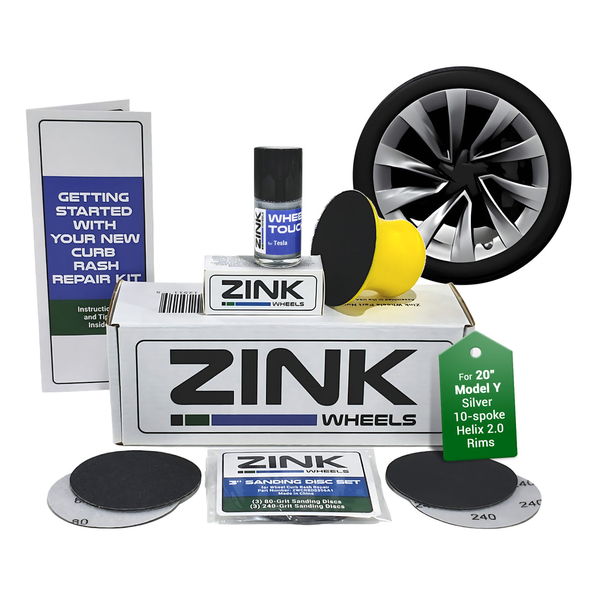 Tesla Wheel Curb Rash Repair Kit for Model Y 20-inch Silver Helix 2.0 Rims with Color-matched Touch-Up Paint