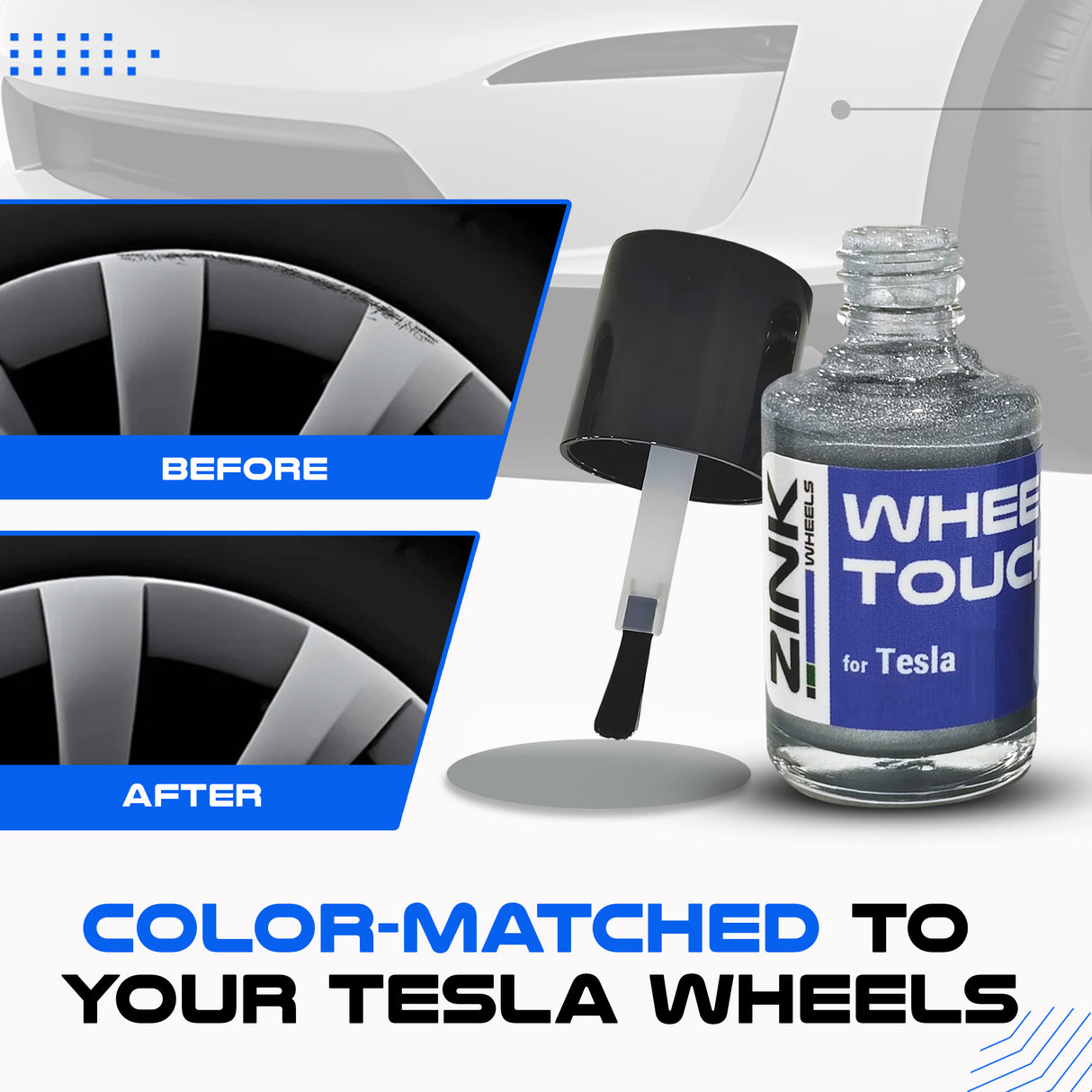 Tesla Wheel Touch-Up Paint for Model Y 20-inch Silver Helix 2.0 Rims - Color-matched Paint for DIY Curb Rash Repair