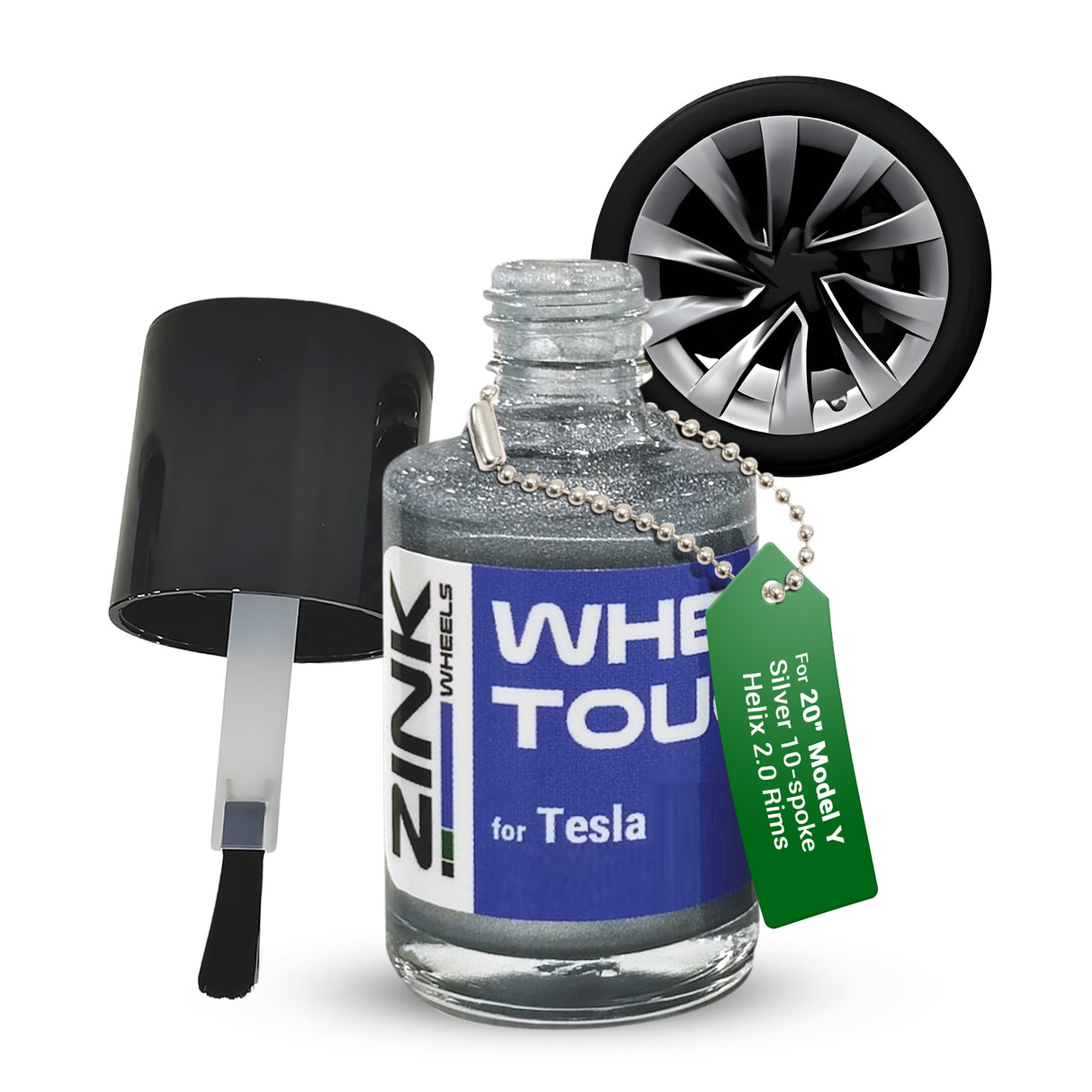 Tesla Wheel Touch-Up Paint for Model Y 20-inch Silver Helix 2.0 Rims - Color-matched Paint for DIY Curb Rash Repair