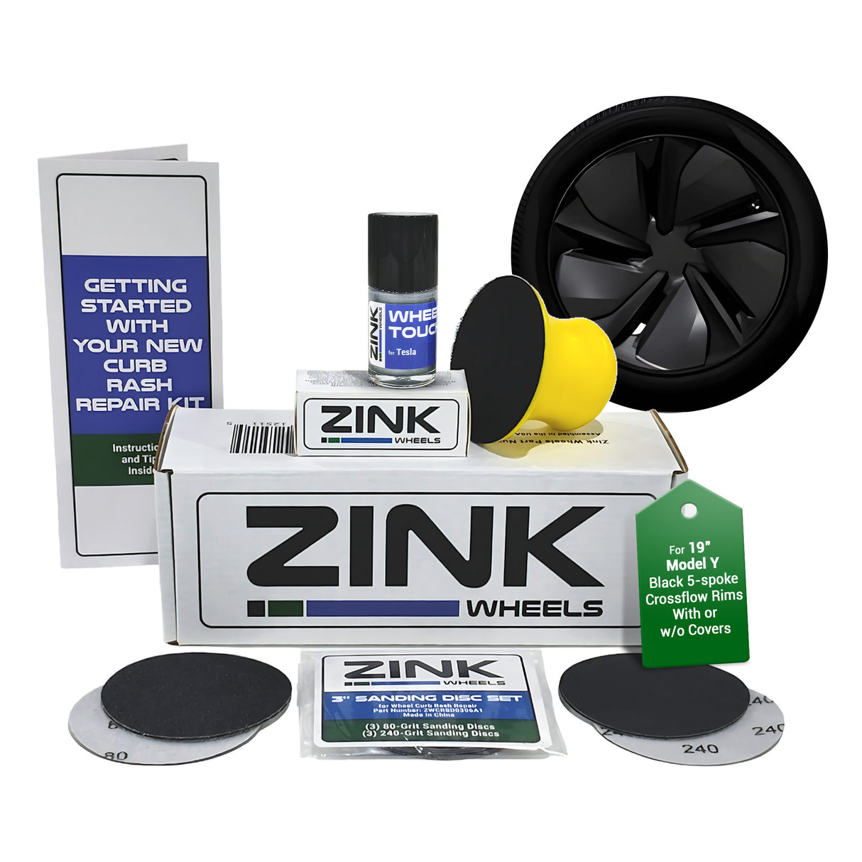 Tesla Wheel Curb Rash Repair Kit for Model Y 19-inch Black Crossflow Rims with Color-matched Touch-Up Paint