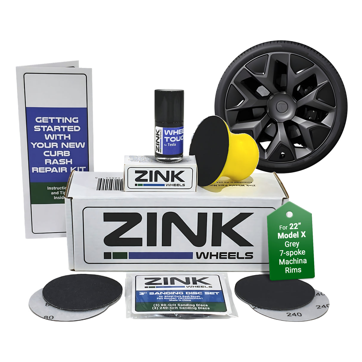 Tesla Wheel Curb Rash Repair Kit for Model X 22-inch Grey Machina Rims with Color-matched Touch-Up Paint