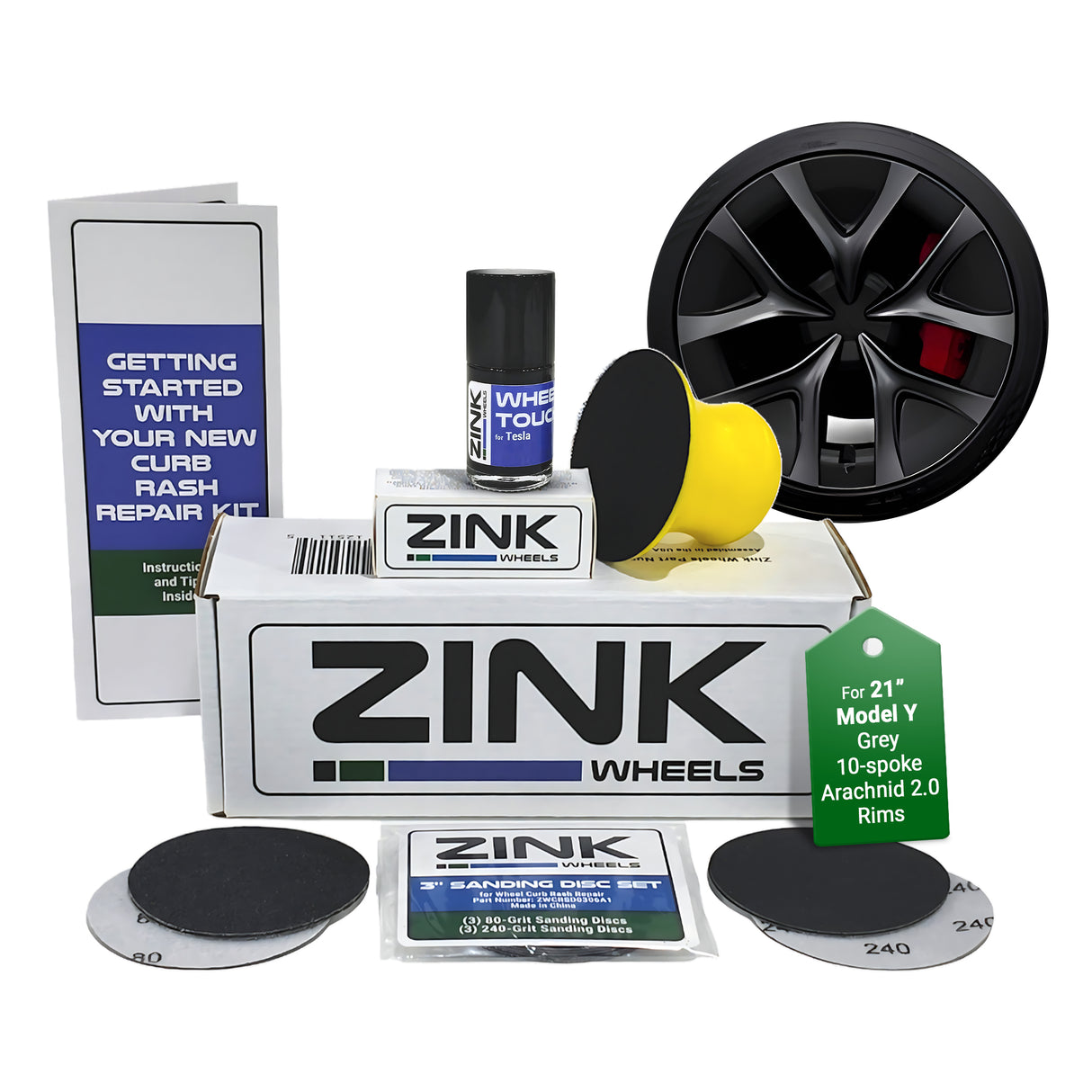 Tesla Wheel Curb Rash Repair Kit for Model Y 21-inch Grey Arachnid 2.0 Performance Rims with Color-matched Touch-Up Paint
