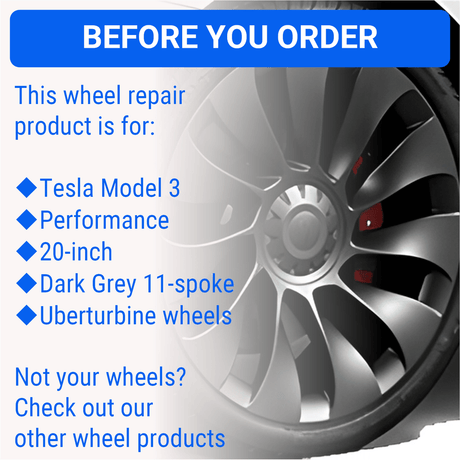 Tesla Wheel Curb Rash Repair Kit for Model 3 20-inch Charcoal Grey Uberturbine Performance Rims with Color-matched Touch-Up Paint