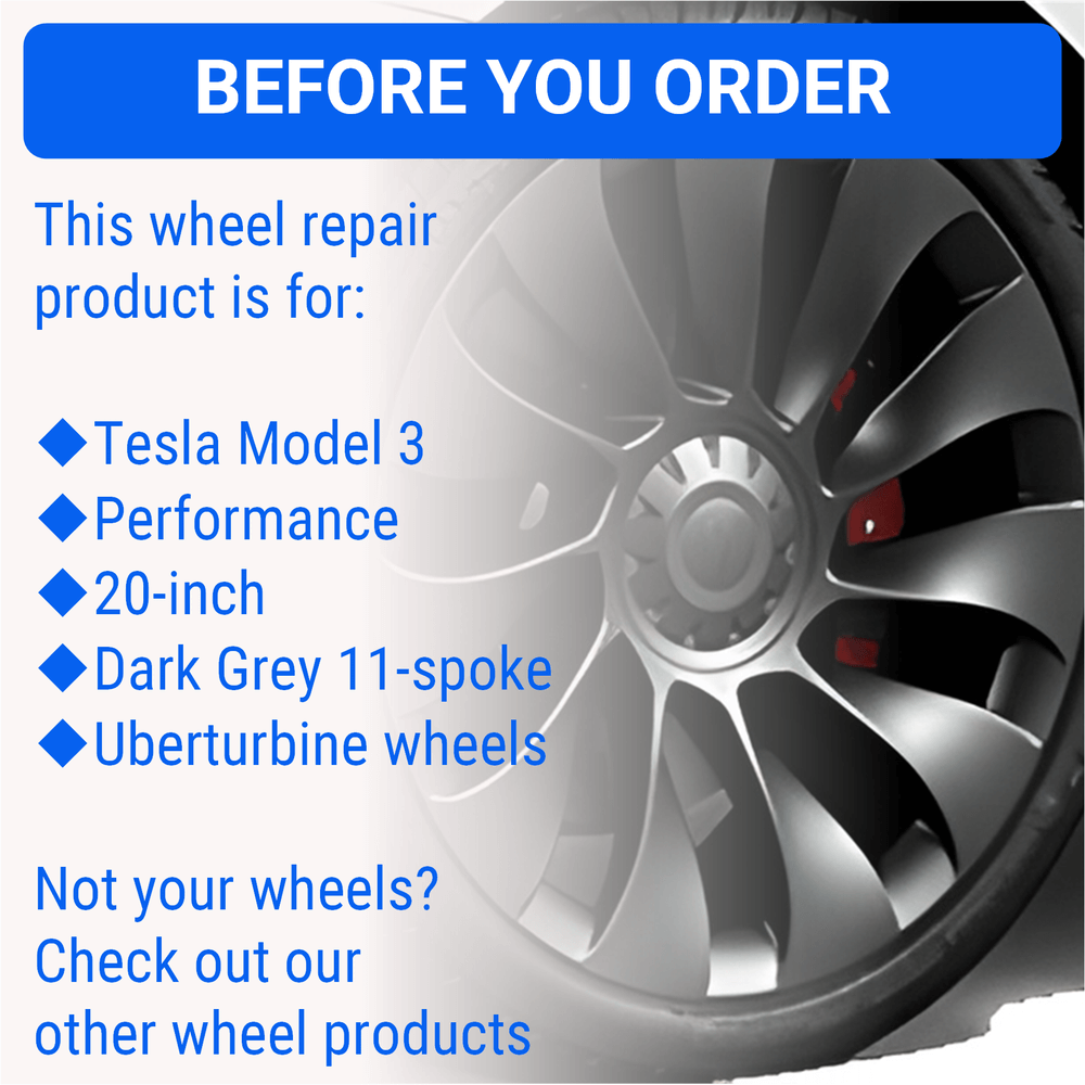 Tesla Wheel Curb Rash Repair Kit for Model 3 20-inch Charcoal Grey Uberturbine Performance Rims with Color-matched Touch-Up Paint