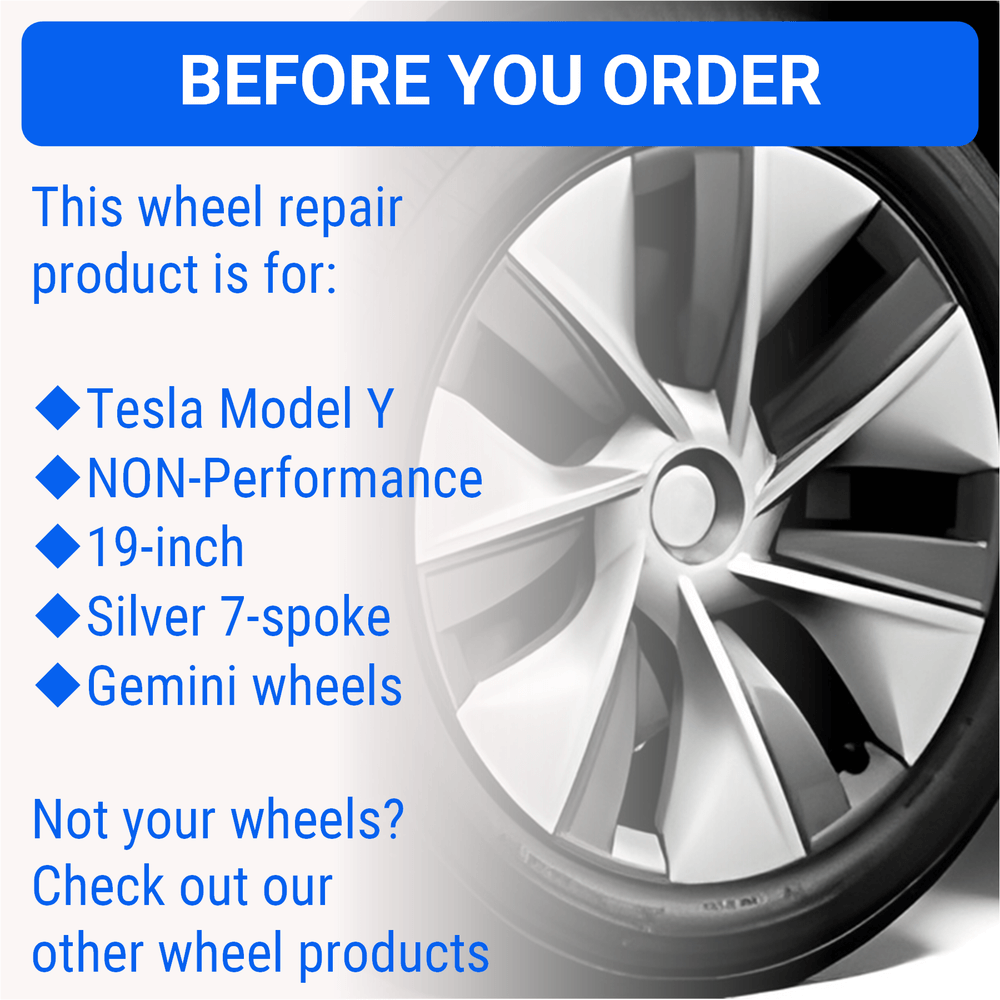 Tesla Wheel Curb Rash Repair Kit for Model Y 19-inch Silver Gemini Rims With Touch-Up Paint