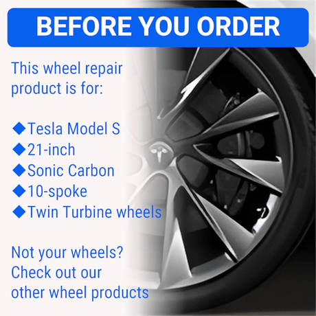 Tesla Wheel Curb Rash Repair Kit for Model S 21-inch Sonic Carbon Twin Turbine Rims with Color-matched Touch-Up Paint