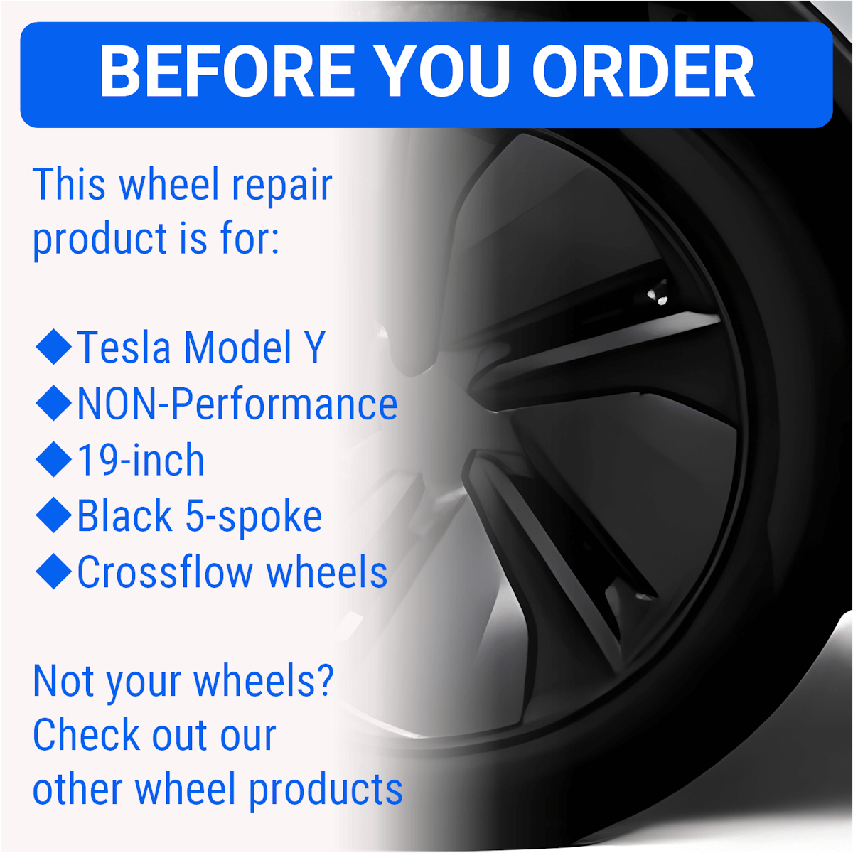 Tesla Wheel Curb Rash Repair Kit for Model Y 19-inch Black Crossflow Rims with Color-matched Touch-Up Paint
