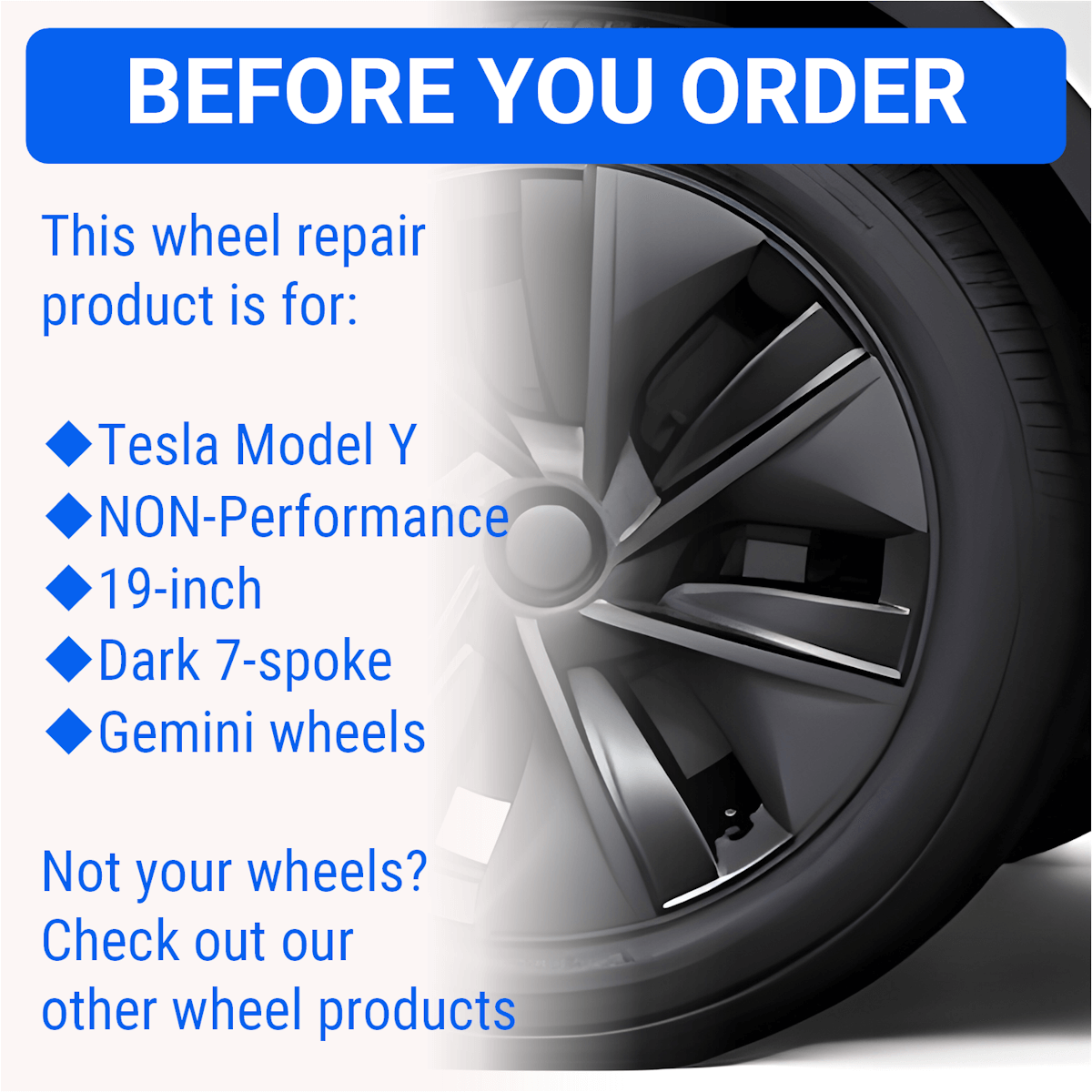 Tesla Wheel Curb Rash Repair Kit for Model Y 19-inch Dark Gemini Rims with Color-matched Touch-Up Paint