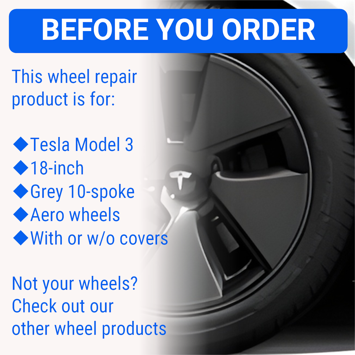 Tesla Wheel Curb Rash Repair Kit for Model 3 18-inch Grey Aero Pinwheel Rims with Color-matched Touch-Up Paint