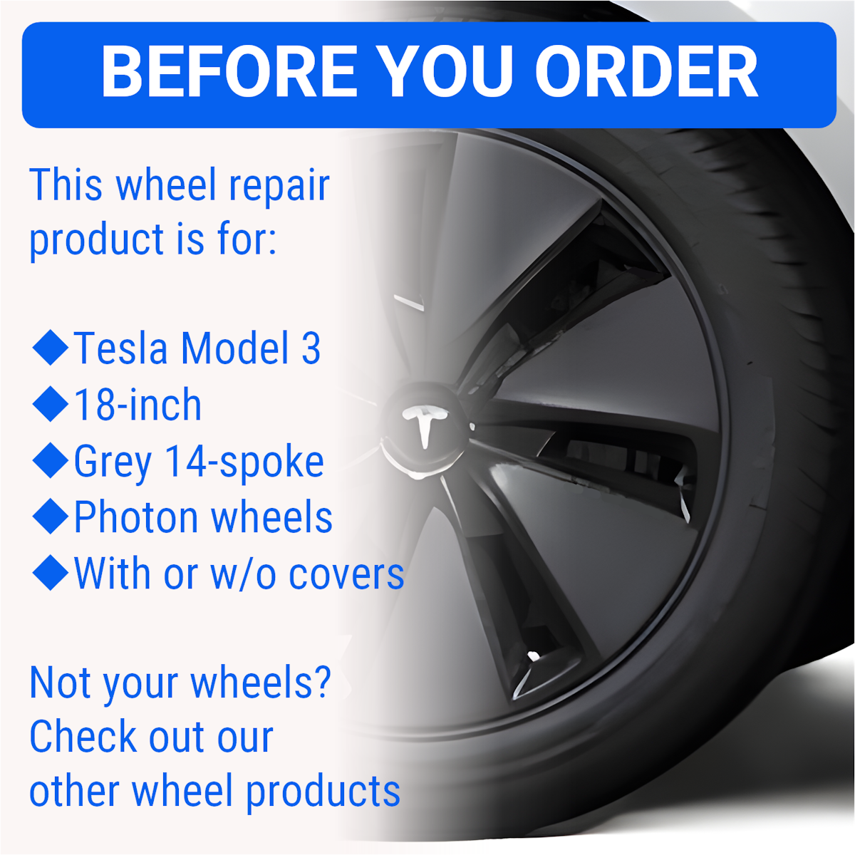 Tesla Wheel Curb Rash Repair Kit for Model 3 18-inch Grey Photon Rims with Color-matched Touch-Up Paint