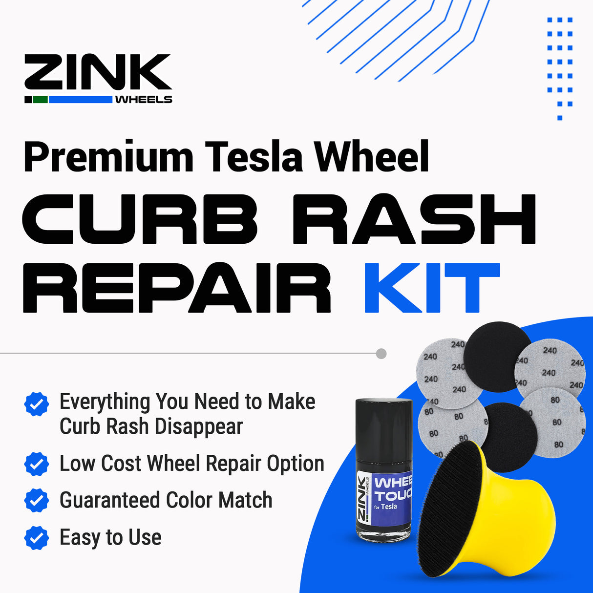 Tesla Wheel Curb Rash Repair Kit for Model 3 18-inch Grey Aero Pinwheel Rims with Color-matched Touch-Up Paint