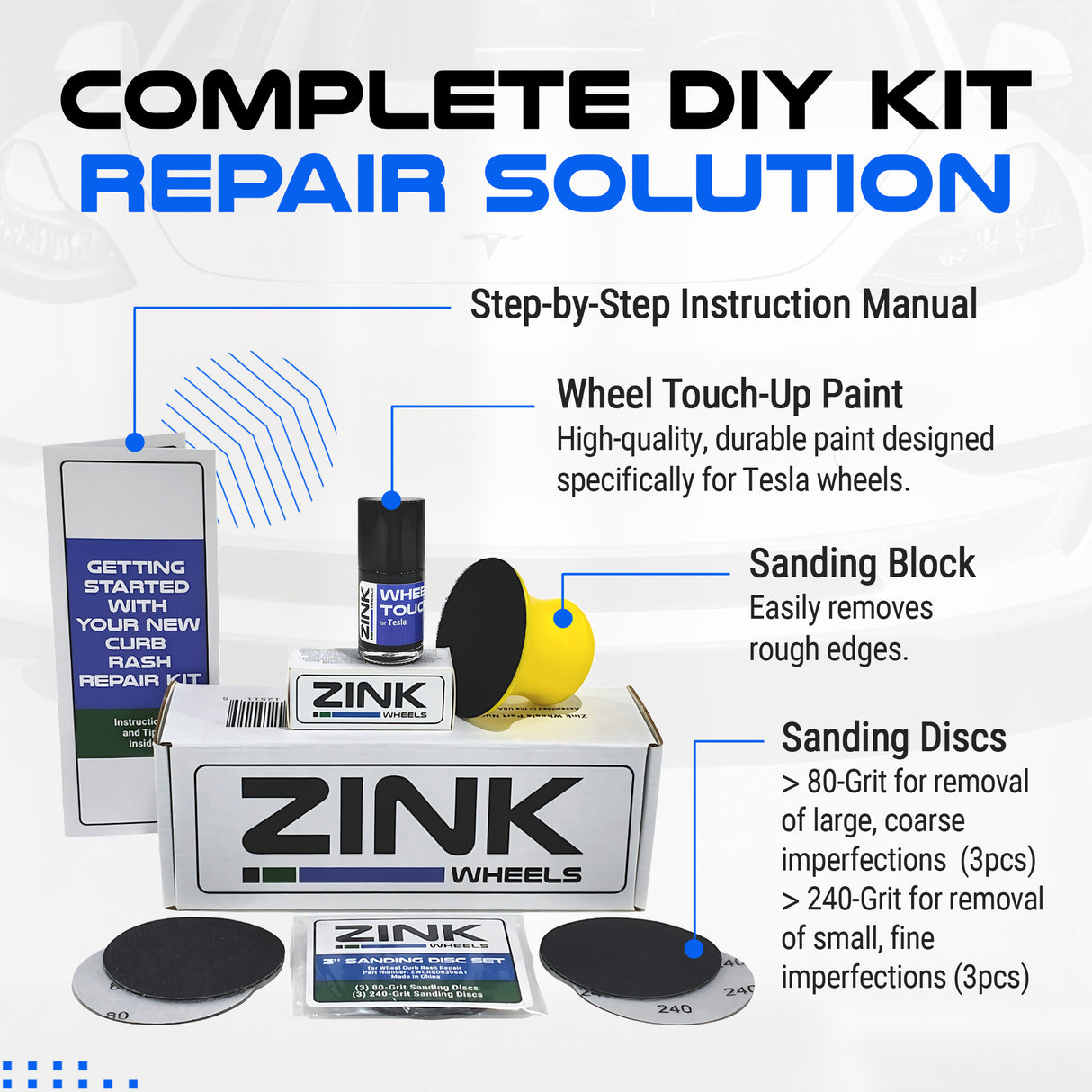 Tesla Wheel Curb Rash Repair Kit for Model 3 18-inch Grey Aero Pinwheel Rims with Color-matched Touch-Up Paint