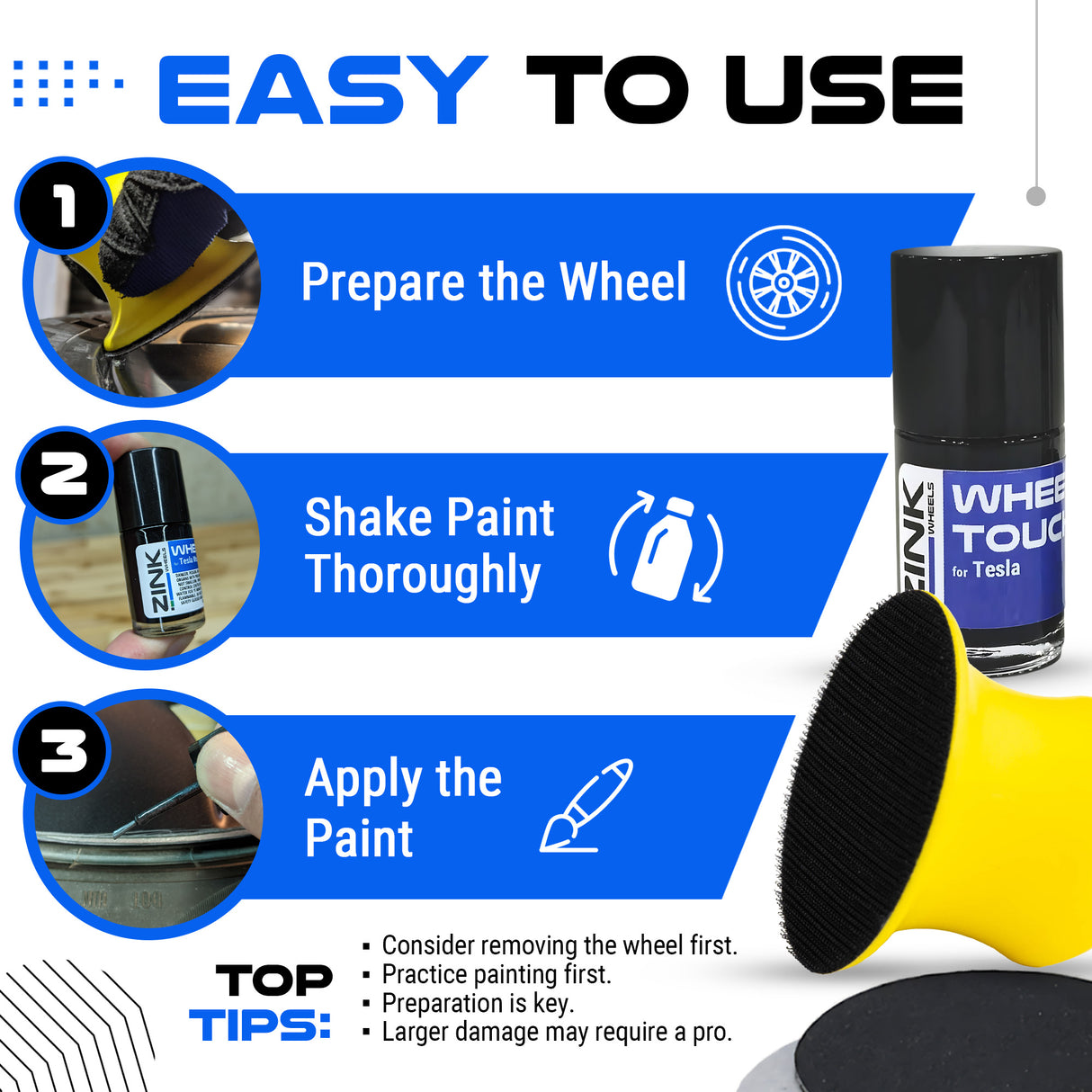 Tesla Wheel Curb Rash Repair Kit for Model 3 18-inch Grey Aero Pinwheel Rims with Color-matched Touch-Up Paint
