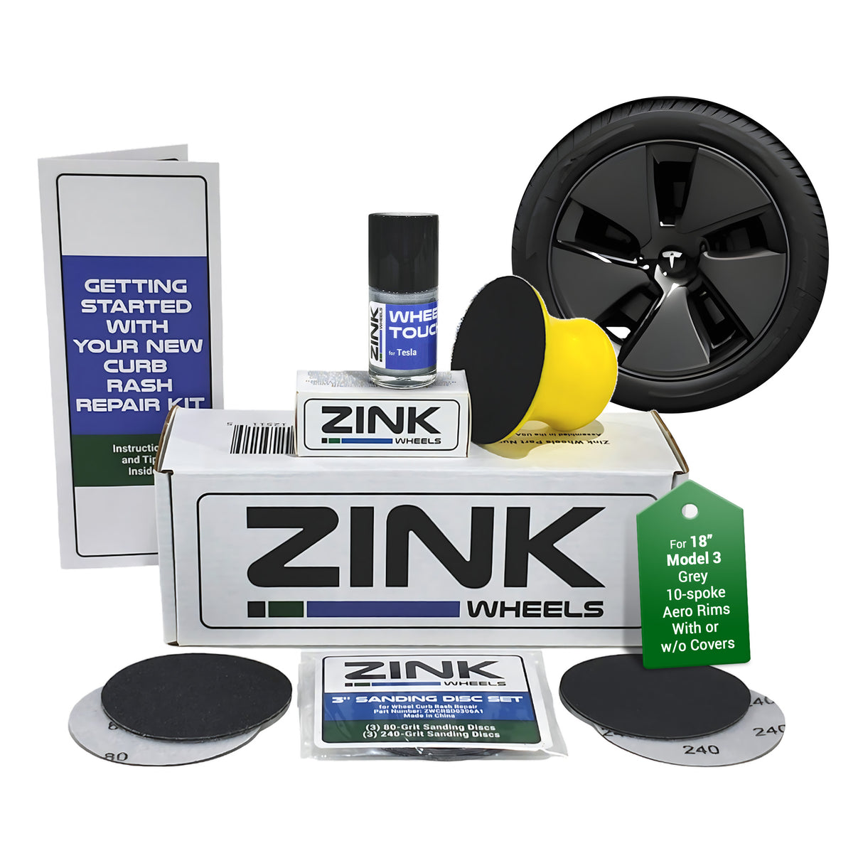 Tesla Wheel Curb Rash Repair Kit for Model 3 18-inch Grey Aero Pinwheel Rims with Color-matched Touch-Up Paint